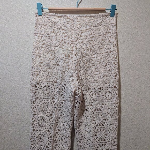 H&M Crochet Straight Leg Pants Cream Size S - Picture 9 of 12